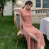 Girlary Women Summer Sexy Backless Midi Dress Vintage Print Floral Split Boho Dress Casual Holiday Lady Beach Party Vestidos