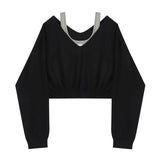 Girlary Woman Sweatshirt Hoodies Fashion Female Chic Loose Casual Streetwear Patchwork Ins Street Y2K Fake Two Pieces Hoodies Crop Top