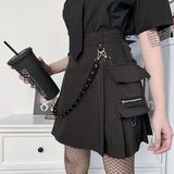 Girlary Gothic Mini Skirt With Pocket Women Y2K Grunge Harajuku Punk Bandage High Waist Skirts Y2K Emo Alt Streetwear