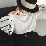 Girlary-shop 2000s fashion 2024 Spring New Korean Style Puff Sleeve Pleated Single-Breasted Loose Commuter Style Women's Elegant Shirt