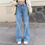 outfit Women's Jeans Mid-Waist Blue Denim Elegant Commuter Flared Pants Dark Trousers for Women