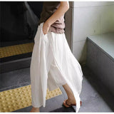 2000s fashion Linen Large Slit Culottes One-Piece Women's Spring and Summer Loose plus Size Casual Cropped Pants Fake Two-Piece Cotton Linen Wide-Leg Pants Skirt