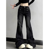 2000s fashion Y2k American Retro Harajuku Jeans Women's Street Hip Hop Patch Distressed Wide-Leg Pants Slim Slimming Pants Ins