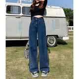 Girlary-shop summer fits High Waist Jeans Women's Straight Loose Cross Waist Wide Leg Pants 2024 New Spring and Summer Mopping Pants