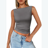 going out outfits Women's Pullover Sleeveless Hot Girl Outer Wear Square Collar Vest Women's Inner Wear Dopamine Top