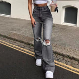 fall trends 2024 outfits Factory Direct Sales Ripped High Waist Straight Wide Leg Mopping Denim Trousers for Women