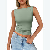 going out outfits Women's Pullover Sleeveless Hot Girl Outer Wear Square Collar Vest Women's Inner Wear Dopamine Top