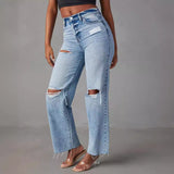 outfit ideas Xintang Jeans Women's 2024 New Ripped High Waist Straight Jeans Washed Worn Fashion Jeans