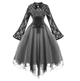 group halloween costumes New Women's Gothic Style Sexy Dress Lace Stitching Long Sleeve Bell Sleeve Chiffon Dress Court Dress