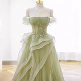 prom dresses Green Tube Top Mori Evening Dress High Sense 2024 New Host Annual Meeting Host Performance Dress Summer