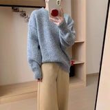 fall outfits 2024 Lazy Style Soft Glutinous Pullover Women's 2024 Autumn and Winter New Korean Style High-Grade Loose round Neck Sweater Top