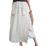 2000s fashion Linen Large Slit Culottes One-Piece Women's Spring and Summer Loose plus Size Casual Cropped Pants Fake Two-Piece Cotton Linen Wide-Leg Pants Skirt