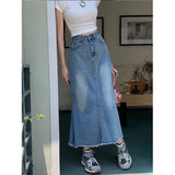 2000s fashion High Waist Denim Fishtail Skirt for Women 2024 Spring plus Size Loose Slimming Frayed Fat Girl A- line Half-Length