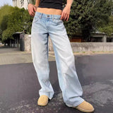 Girlary-shop 90s fashion Washed Retro Straight High Waist Wide Leg Loose Draping Versatile Jeans