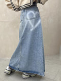 Girlary-shop decades dti Chic Spring Niche Retro High Waist Versatile Slimming Love Printed A- line Denim Skirt Long Skirt for Women