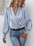 business casual outfits for women Women's Elegant Women's V-neck Lantern Sleeve Elegant Commuter Women's Solid Color Shirt