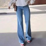 outfit Women's Jeans Mid-Waist Blue Denim Elegant Commuter Flared Pants Dark Trousers for Women