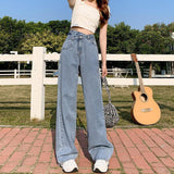 summer fits High Waist Jeans Women's Straight Loose Cross Waist Wide Leg Pants 2024 New Spring and Summer Mopping Pants