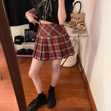 fall outfits 2024 Retro American-Style Red Plaid Pleated Skirt Spring and Summer Hot Girl JK Skirt Preppy Style A- line Skirt