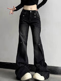 2000s fashion Y2k American Retro Harajuku Jeans Women's Street Hip Hop Patch Distressed Wide-Leg Pants Slim Slimming Pants Ins