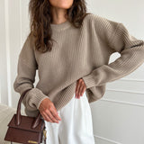 2000s fashion Women's Sweater round Neck Loose Solid Color Popular Autumn and Winter Women's Sweater