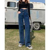 summer fits High Waist Jeans Women's Straight Loose Cross Waist Wide Leg Pants 2024 New Spring and Summer Mopping Pants