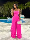 2000s fashion 2024 New Women's Sexy Tube Top Multi-Pocket Overalls Jumpsuit Wide Leg Jumpsuit