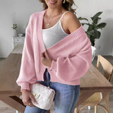 business casual outfits Women's Cardigan Woven Sweater Women's Autumn and Winter Lantern Sleeve Simple Casual Sweater Coat