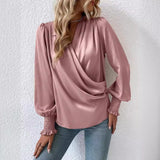 business casual outfits for women Women's Elegant Women's V-neck Lantern Sleeve Elegant Commuter Women's Solid Color Shirt