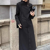 leapord halloween outfit 2024 Spring and Autumn Fashion Korean Style Black Stand Collar High-Grade Korean Style Long Sleeve Dress Women's Fashion