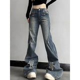 Girlary-shop 2000s fashion Y2k American Retro Harajuku Jeans Women's Street Hip Hop Patch Distressed Wide-Leg Pants Slim Slimming Pants Ins