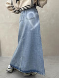 decades dti Chic Spring Niche Retro High Waist Versatile Slimming Love Printed A- line Denim Skirt Long Skirt for Women