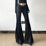 creepy pasta dress to impress Heavy Industry Design V-Shaped Waist Lace Stitching Flared Pants Sweet Cool Dark Style Personalized Metal Decorative Low Waist Casual Pants