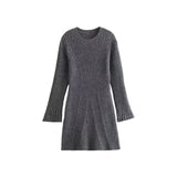 Girlary-shop fall outfits 2024 Spring and Autumn New Women's Clothing Elegant Solid Color Light Mature round Neck Knitted Long Sleeve Dress