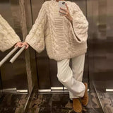 Girlary-shop datenight fall outfits 2024 Spring and Autumn Fashion Elegant round Neck Bell Sleeve Knitted Sweater Loose All-Match Top