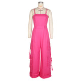 2000s fashion 2024 New Women's Sexy Tube Top Multi-Pocket Overalls Jumpsuit Wide Leg Jumpsuit