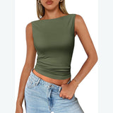 going out outfits Women's Pullover Sleeveless Hot Girl Outer Wear Square Collar Vest Women's Inner Wear Dopamine Top