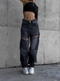 concert outfit ideas Niche Design Ripped Jeans for Women Spring 2024 New Fashion Loose Trendy High Waist Straight Pants for Women