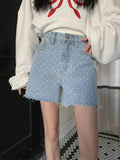 Girlary Vintage Denim Shorts Women Polka Dots Loose Summer 2024 Fashion Jeans High Waist Slim Casual All Match Streetwear