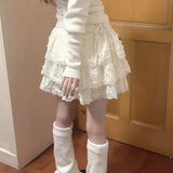 Girlary Kawaii Ruffle Mini Skirt Sweet Lace Japanese Patchwork Cake Skirt Women Cutecore Lolita Short Skirts Aesthetics Fashion