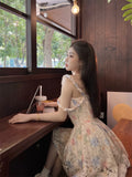 Girlary Summer New Korean Ins Square Collar Sexy Puff Sleeves Floral Holiday Short Dress Ladies dresses women