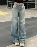 Girlary Harajuku Baggy Straight Pants High Waisted Y2k Vintage Blue Washed and Distressed Jeans Fashion Casual Classic Trousers New