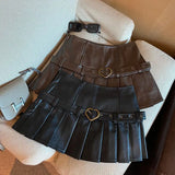 Girlary party look snspos Harajuku Y2k Skirt American Hot Girl PU Leather Pleated Skirt Retro Gothic Black Mini Skirt Slimming High Waist and Hip Skirts