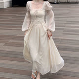 Girlary Luxury Women's Elegant Dress Vintage Fairycore Holiday Midi Slim Dresses Chiffon Korean One-piece Dress Vacation Outfits