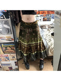 Girlary Woman Maillard Maxi Dark Academia Skirt Aesthetics Pleated Gyaru Skirt Mori Girl A-line Elegant Patchwork Skirt Floral Mesh Lace