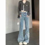 Girlary Vintge Embroidery Butterfly Flare Pants Y2k E-Girl High Waist Bell Bottom Jeans Summer New Straight Wide Leg