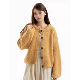 Girlary Yellow Round Neck Y2K Sweater Cashmere Jacket Women's Clothing Blue Knitting Sweater Cardigan Vintage Fashion Autumn Tops