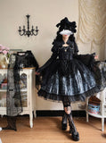 Girlary Japanese Gothic Lolita Dress Women Victorian Dark Print Long Sleeve Mesh Shawl Dress Girls Harajuku Y2K Punk Tea Party Dresses