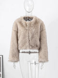 Girlary Warm Fluffy Faux Fur Jacket Coat Women Loose Long Sleeve V-neck Female Cardigan 2024 Winter Fashion Lady Overcoat Streetwear