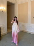 Girlary Pink Gradient Bud Vacation Style Long Dress Strap French Pink Gradient Dress Summer